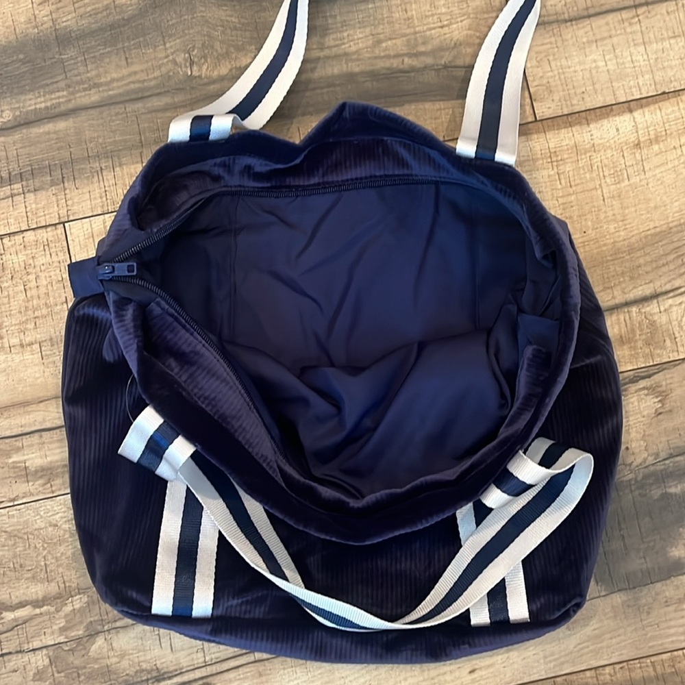 Navy Velour Ribbed Tote Book Bag - Picture 3 of 4